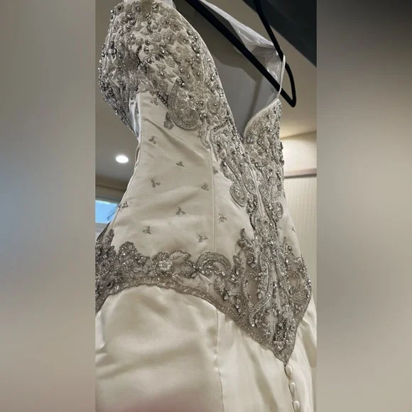 Platinum Priscilla of Boston Elegant Ivory Crystal Embellished Wedding Dress - Picture 10 of 15